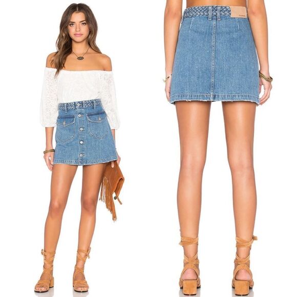 Tularosa Madelyn Braided Denim Mini Skirt in Fuji 24 - Picture 2 of 8